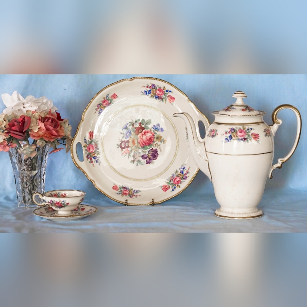 Beautiful Castleton Rose Coffee Set. Vintage. Made in USA
